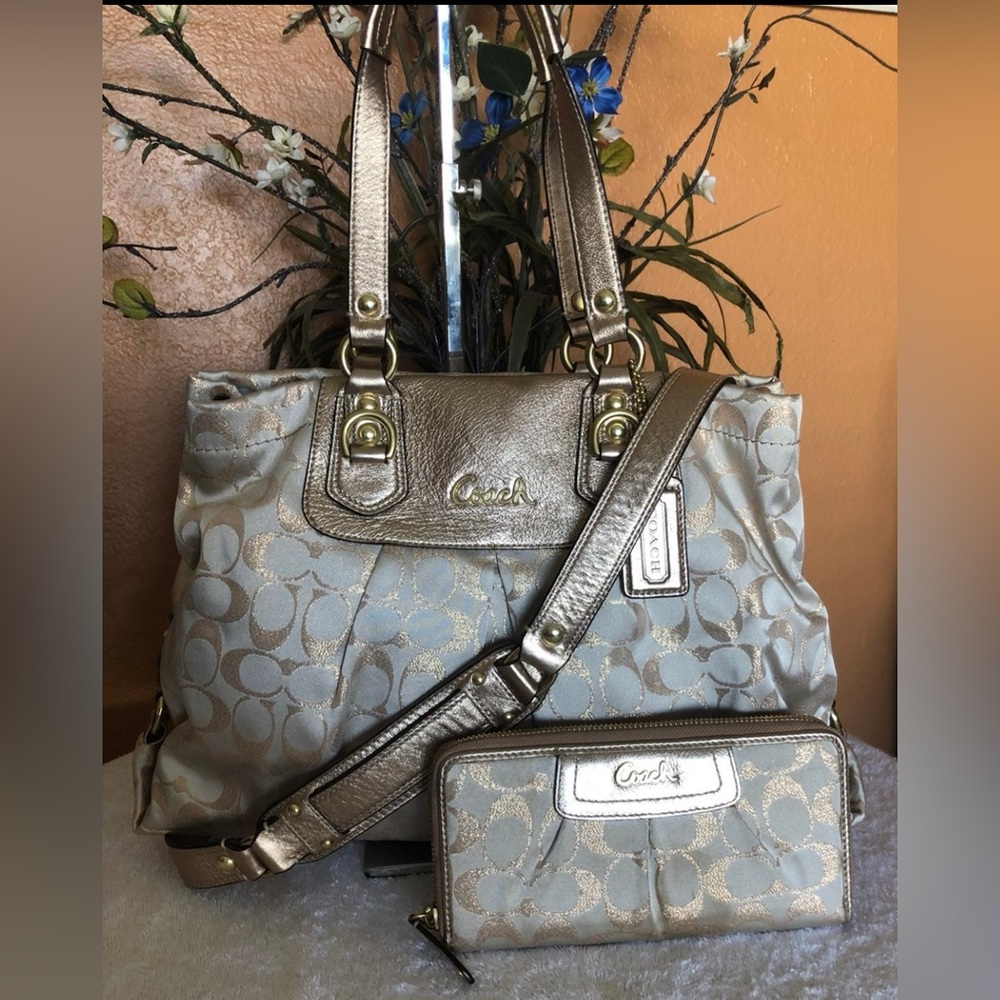 Coach Madison Ashley Lurex Signature Purse and Wallet Set